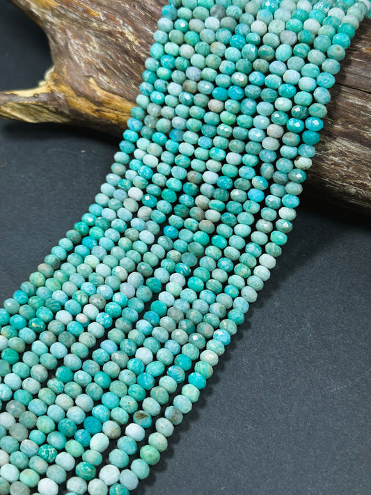 Natural Russian Amazonite Gemstone Bead Faceted 6x4mm Rondelle Shape, Beautiful Natural Green Blue Color Russian Amazonite Bead 15.5" Strand