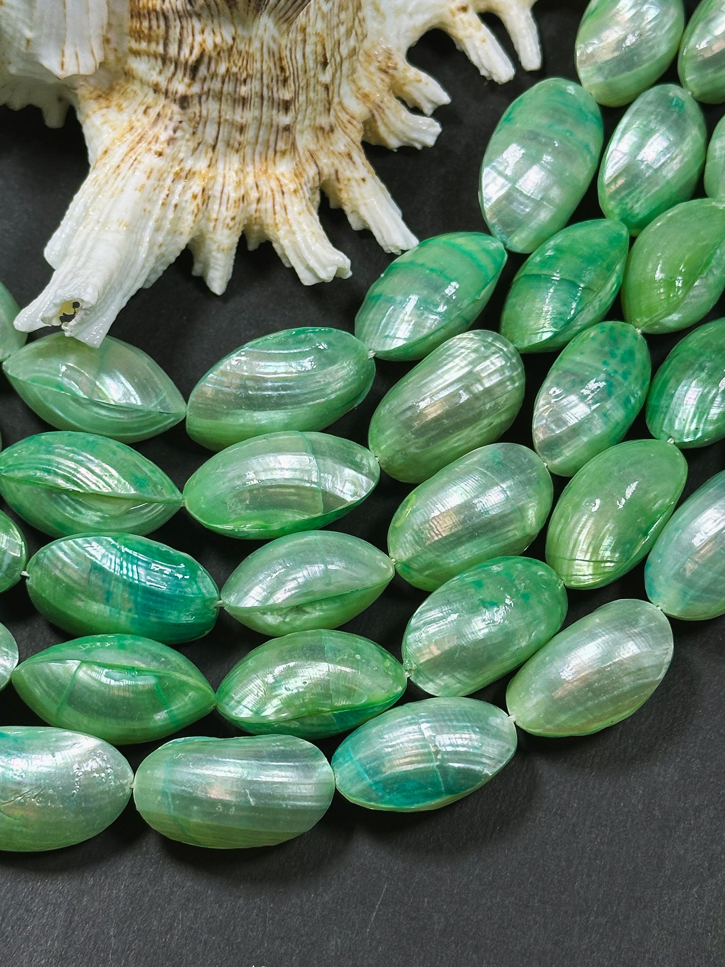 Natural Green Sea Shell Beads, Natural 24x12mm Sea Shell Oval Shape Beads, Gorgeous Spring Green Color Sea Shell Beads, 15.5" Strand