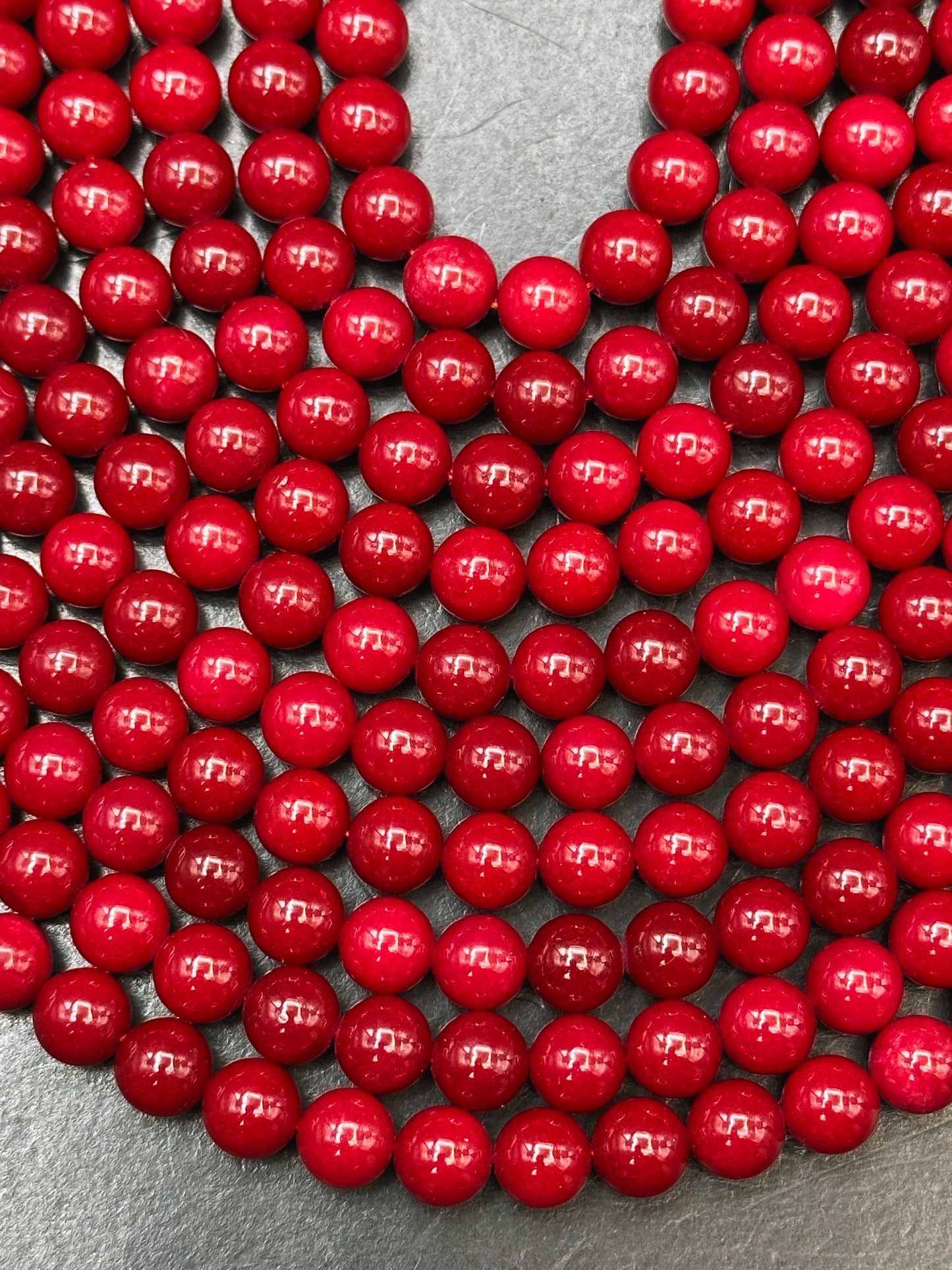 Natural Red Jade Gemstone Bead Smooth 6mm 8mm 10mm Round Beads, Gorgeous Deep Red Color Jade Gemstone Beads Full Strand 15.5"