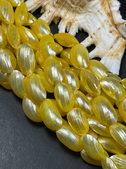 Natural Yellow Sea Shell Beads, Natural 16x8mm Sea Shell Oval Shape Beads, Gorgeous Yellow Color Sea Shell Beads, 15.5" Strand