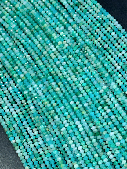 NATURAL Amazonite Gemstone Bead Faceted 3mm Rondelle Shape Bead, Beautiful Natural Green Blue Color Amazonite Loose Beads Full Strand 15.5"