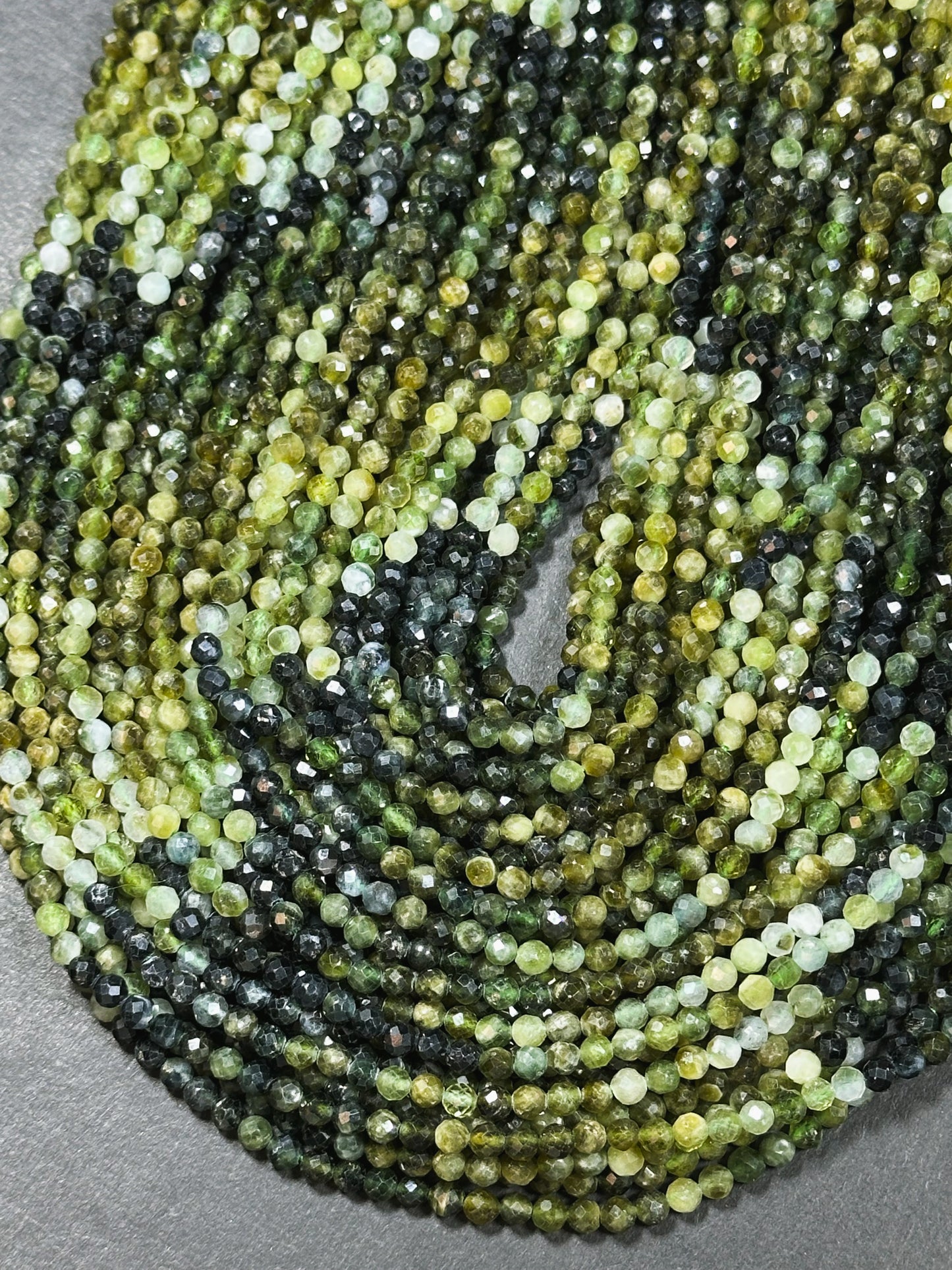 AAA Natural Green Tourmaline Gemstone Bead Faceted 4mm Round Beads, Beautiful Natural Multi Green Tourmaline Beads Excellent Quality 15.5"