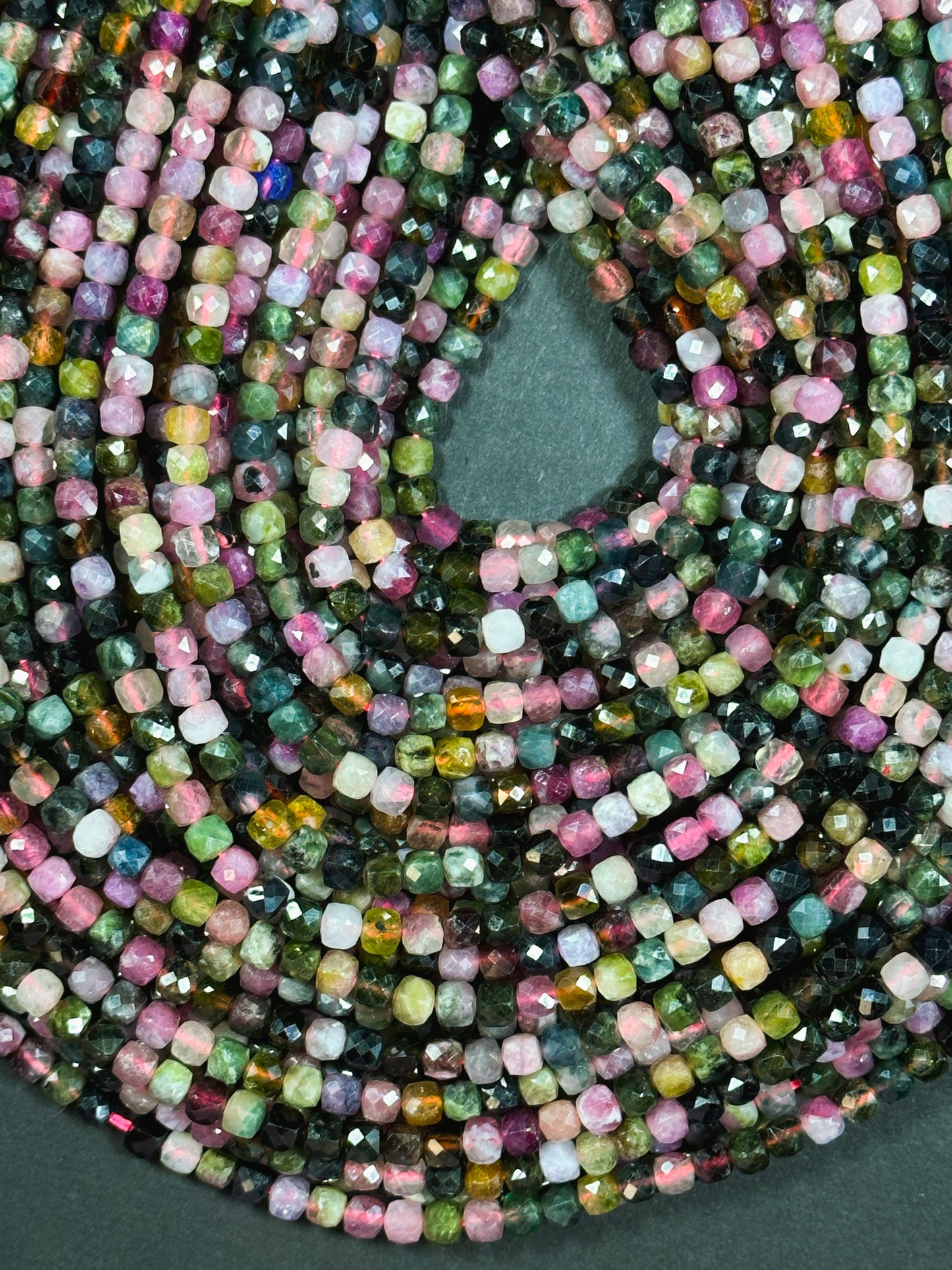 Natural Tourmaline Gemstone Bead Faceted 4mm Cube Shape, Gorgeous Multicolor Tourmaline Gemstone Beads Excellent Quality Full Strand 15.5"