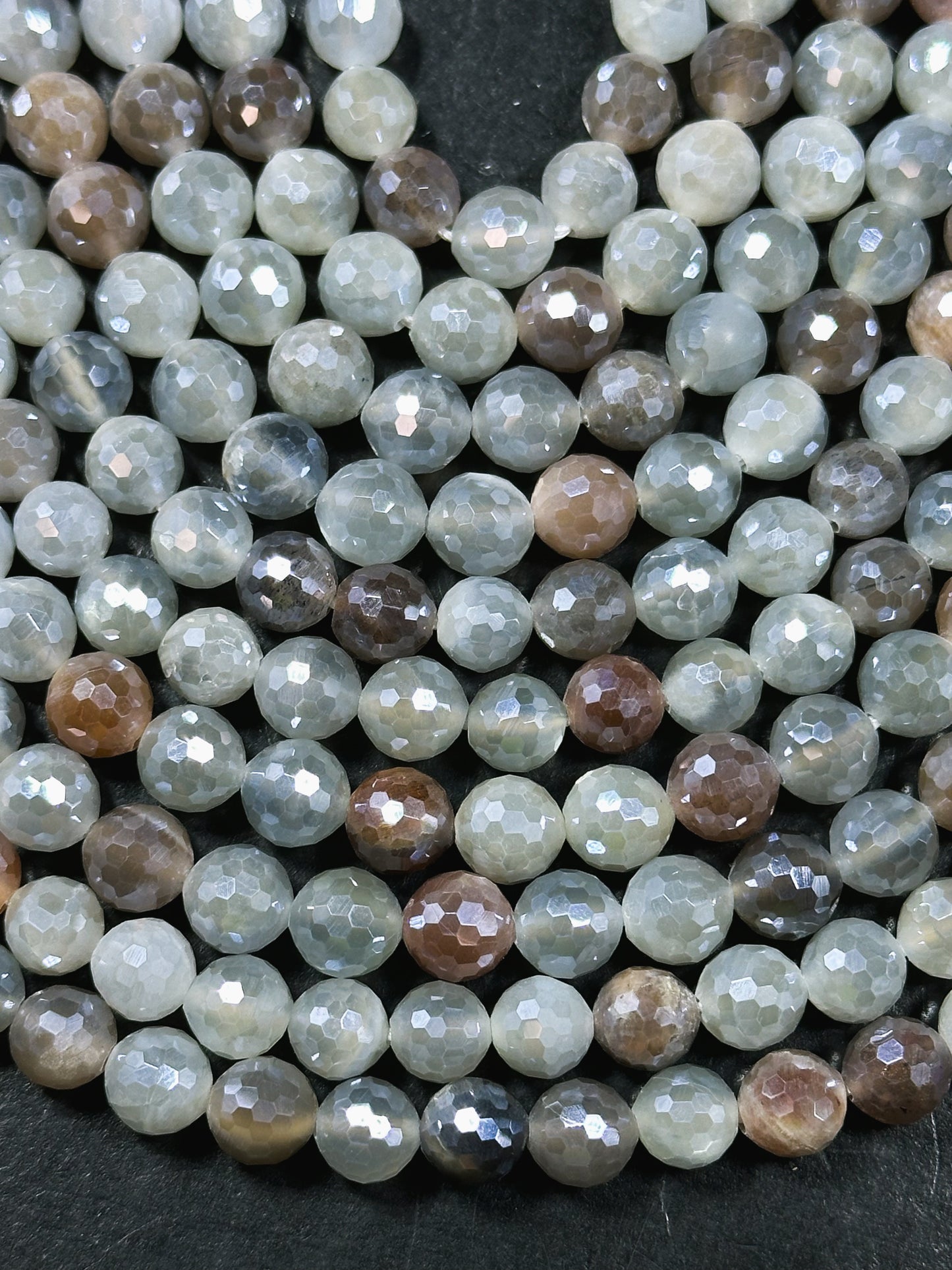 Mystic Natural Multi Moonstone Gemstone Bead Faceted 6mm 8mm Round Bead, Beautiful Gray Brown White Color Mystic Moonstone Bead 15.5" Strand