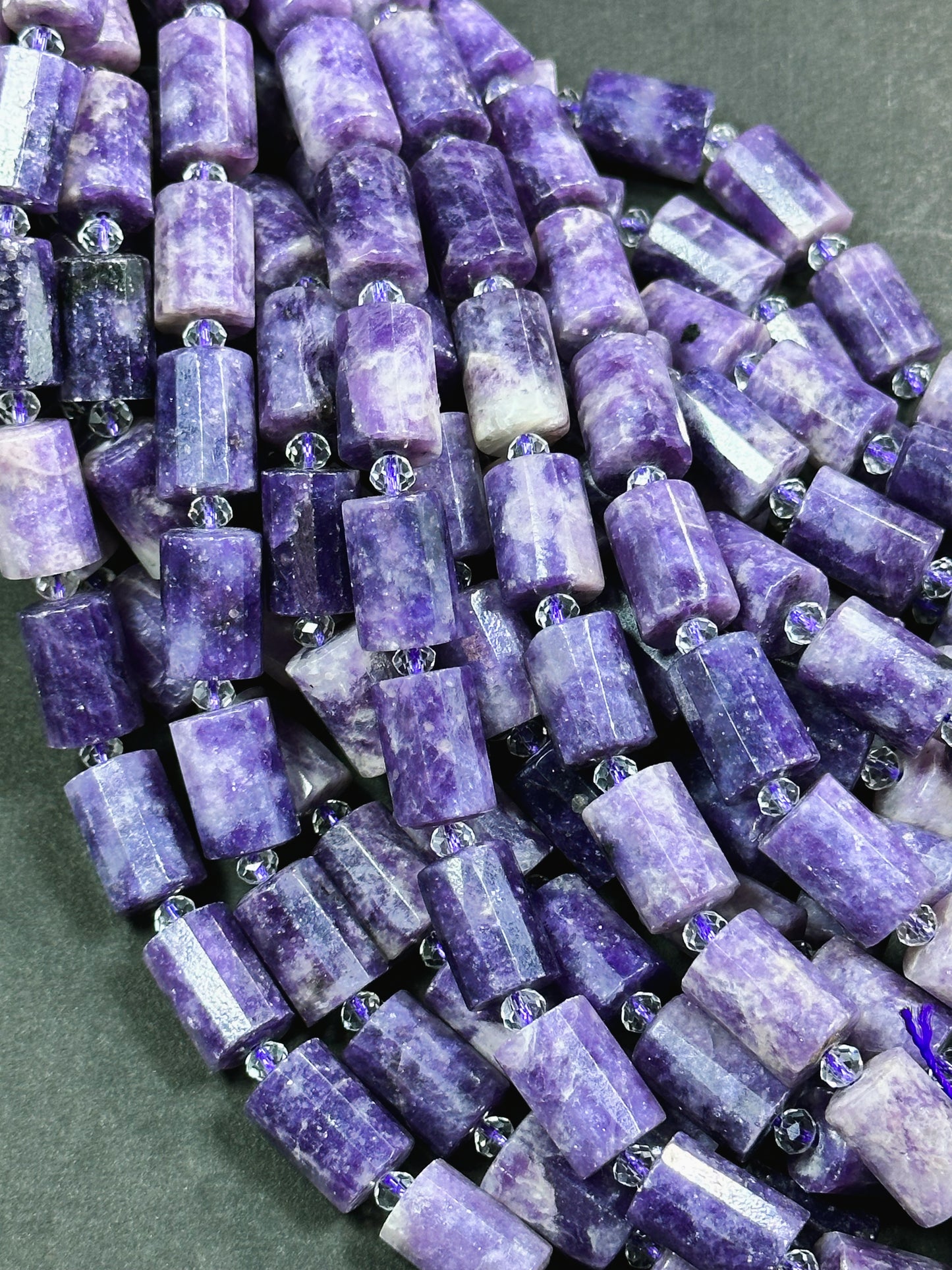 Natural Lepidolite Gemstone Faceted 14x10mm Tube Cylinder Shape, Beautiful Natural Purple Color Lepidolite Gemstone Bead Full Strand 15.5"