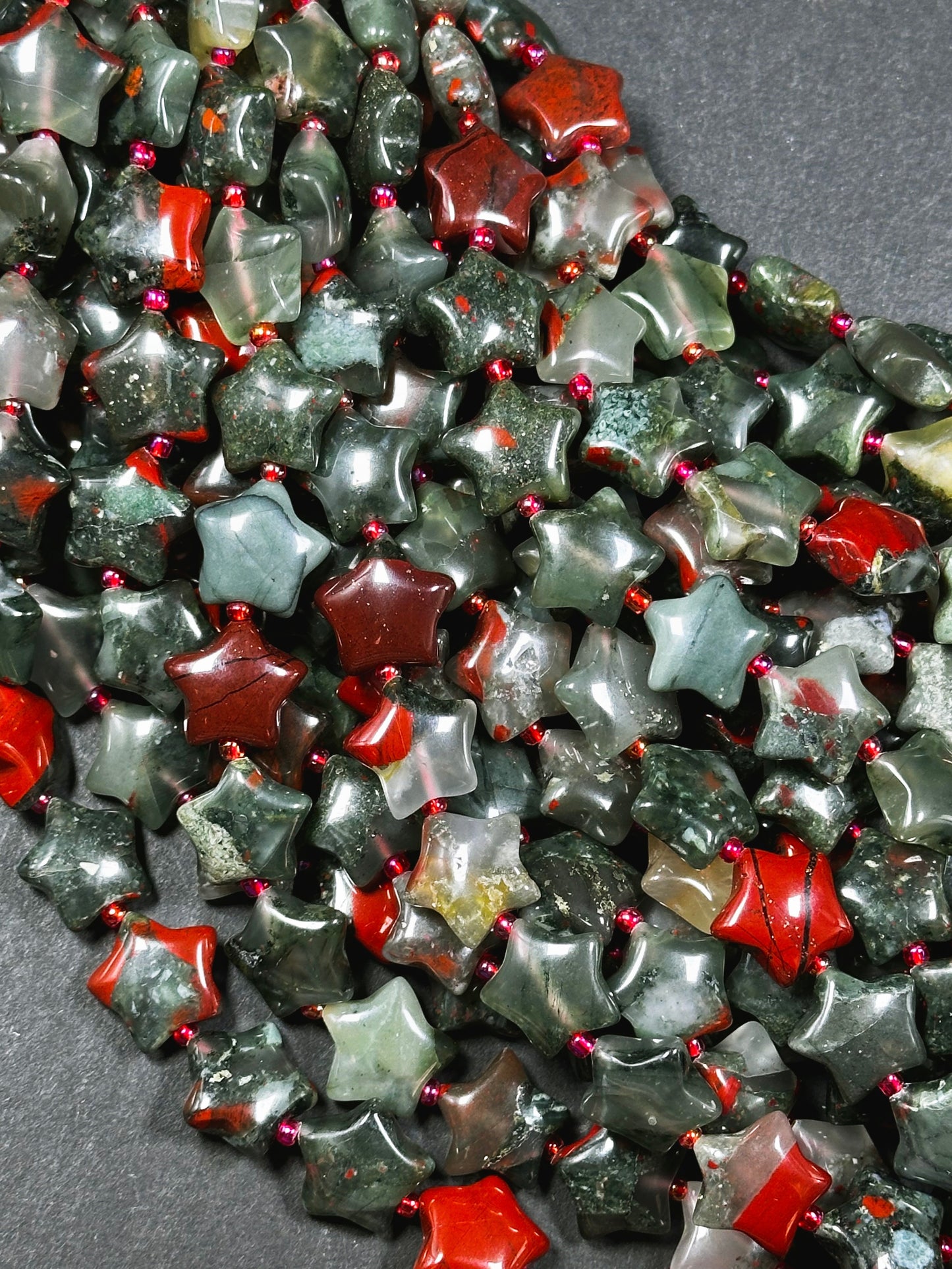 Natural African Bloodstone Gemstone Bead 15mm Star Shape, Gorgeous Natural Gray Red Color Bloodstone Beads, Great Quality Full Strand 15.5"