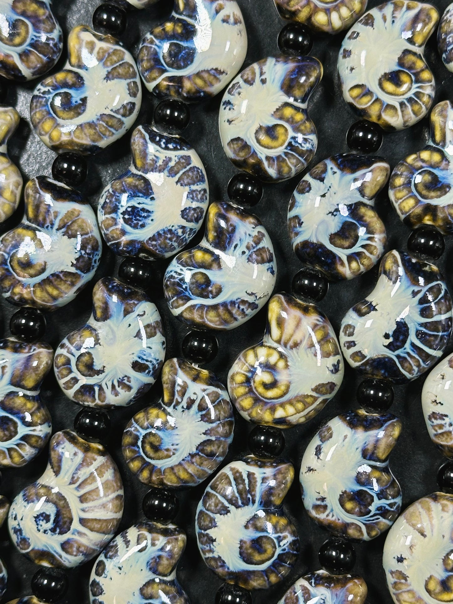 Beautiful Hand Painted Porcelain Beads, 21x17mm Unique Hand Painted Blue Porcelain Nautilus Shell Shape Beads, Gorgeous Porcelain Beads 9"