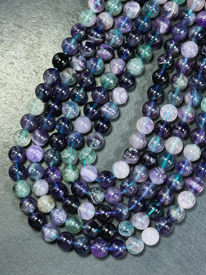 Natural Dark Fluorite Gemstone Bead 6mm 8mm 10mm Round Beads, Gorgeous Natural Multicolor Green Purple Blue Fluorite Beads Full Strand 15.5"