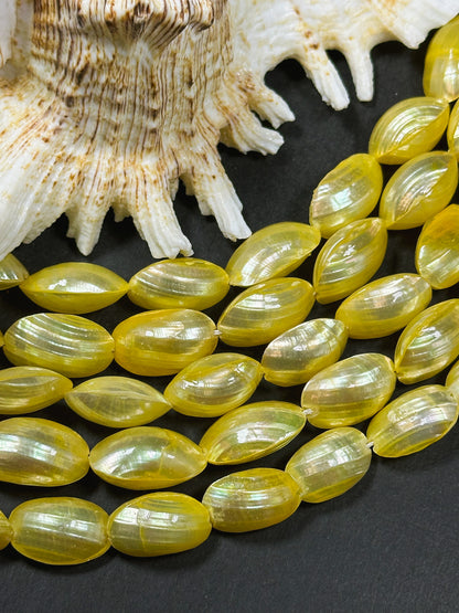 Natural Yellow Sea Shell Beads, Natural 16x8mm Sea Shell Oval Shape Beads, Gorgeous Yellow Color Sea Shell Beads, 15.5" Strand