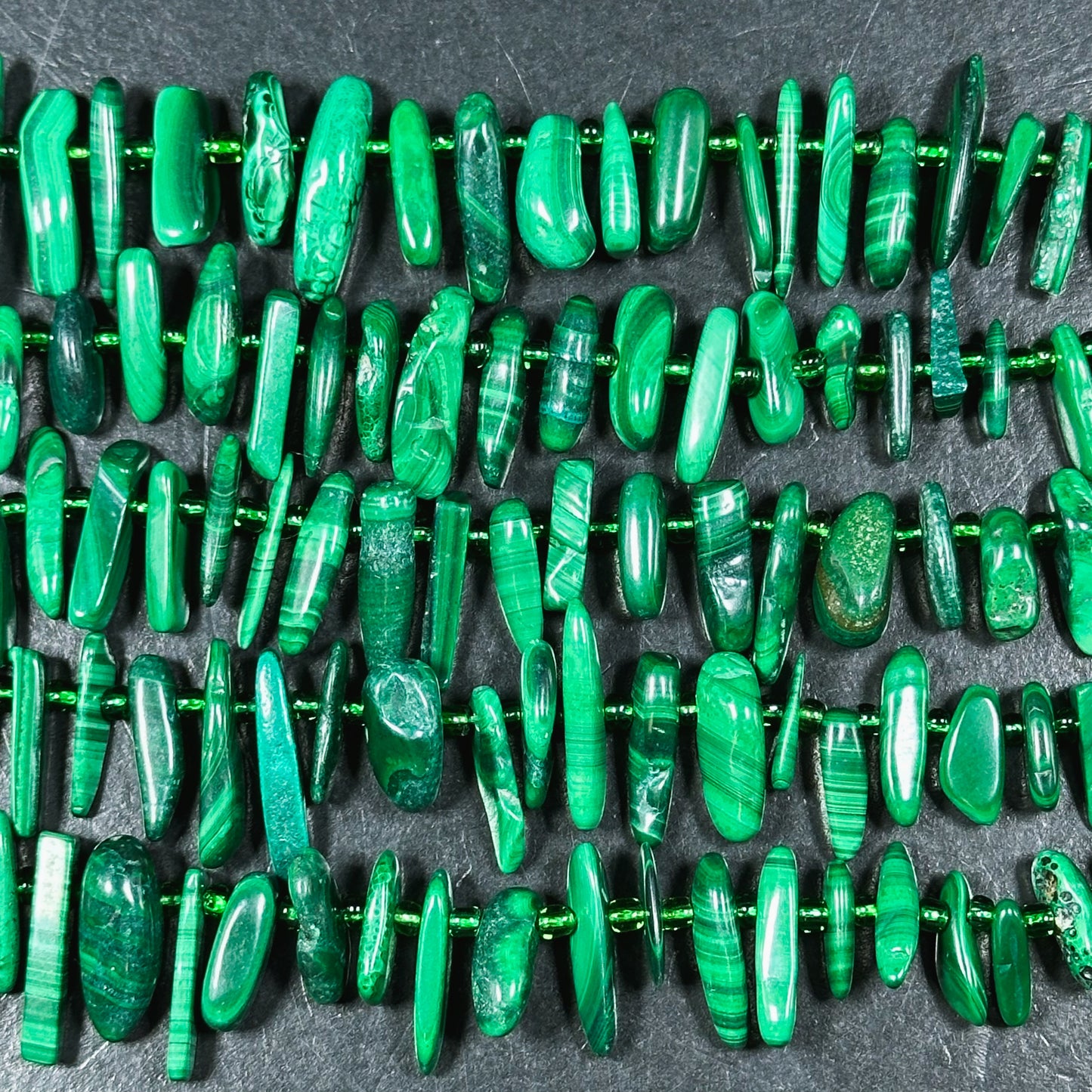 Natural Malachite Gemstone Bead Graduated Stick Shape, Beautiful Natural Green Color Malachite Gemstone Bead, Great Quality Full Strand 15.5"