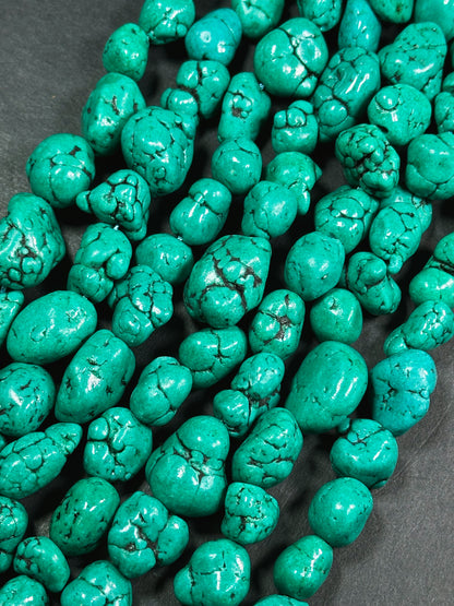 Beautiful Howlite Turquoise Gemstone Beads Freeform Nugget Shape Beads, Gorgeous Green Turquoise Color Howlite Stone Bead, Full Strand 15.5"