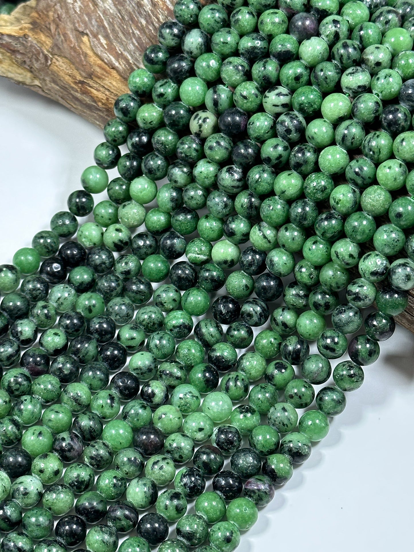 NATURAL Ruby Zoisite Gemstone Bead 4mm 6mm 8mm 10mm Round Beads, Beautiful Green Ruby Red Color Zoisite Gemstone, Full Strand 15.5"