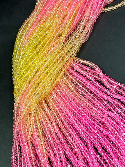 Gorgeous Multicolor Crystal Beads, Faceted 3mm 4mm 8mm Rondelle Shape, Beautiful Pink Yellow Color Crystal Beads Full Strand 14.4"