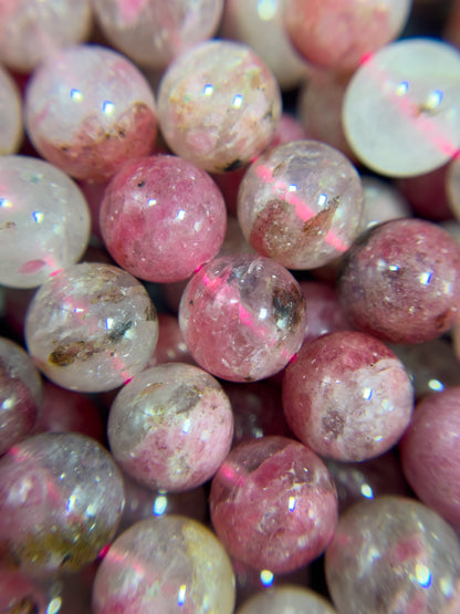 AA Natural Sakura Rhodonite Gemstone Bead 6mm 8mm 10mm Round Beads, Gorgeous Natural Pink Rhodonite Beads, Excellent Quality 15.5" Strand