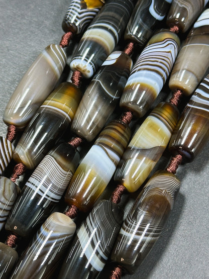 Natural Brown Botswana Agate Gemstone Bead Smooth Barrel Shape Beads, Gorgeous Natural Brown Botswana Agate, Excellent Quality 15.5" Strand