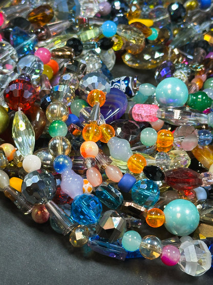 Multicolor Mixed Chinese Crystal Glass Beads, Beautiful Multicolor Mixed Shapes Glass Crystal Loose Craft Jewelry Beads Full Strand 15.5"