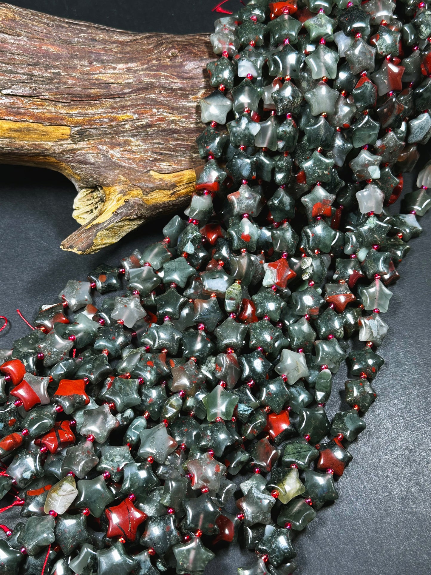 Natural African Bloodstone Gemstone Bead 15mm Star Shape, Gorgeous Natural Gray Red Color Bloodstone Beads, Great Quality Full Strand 15.5"