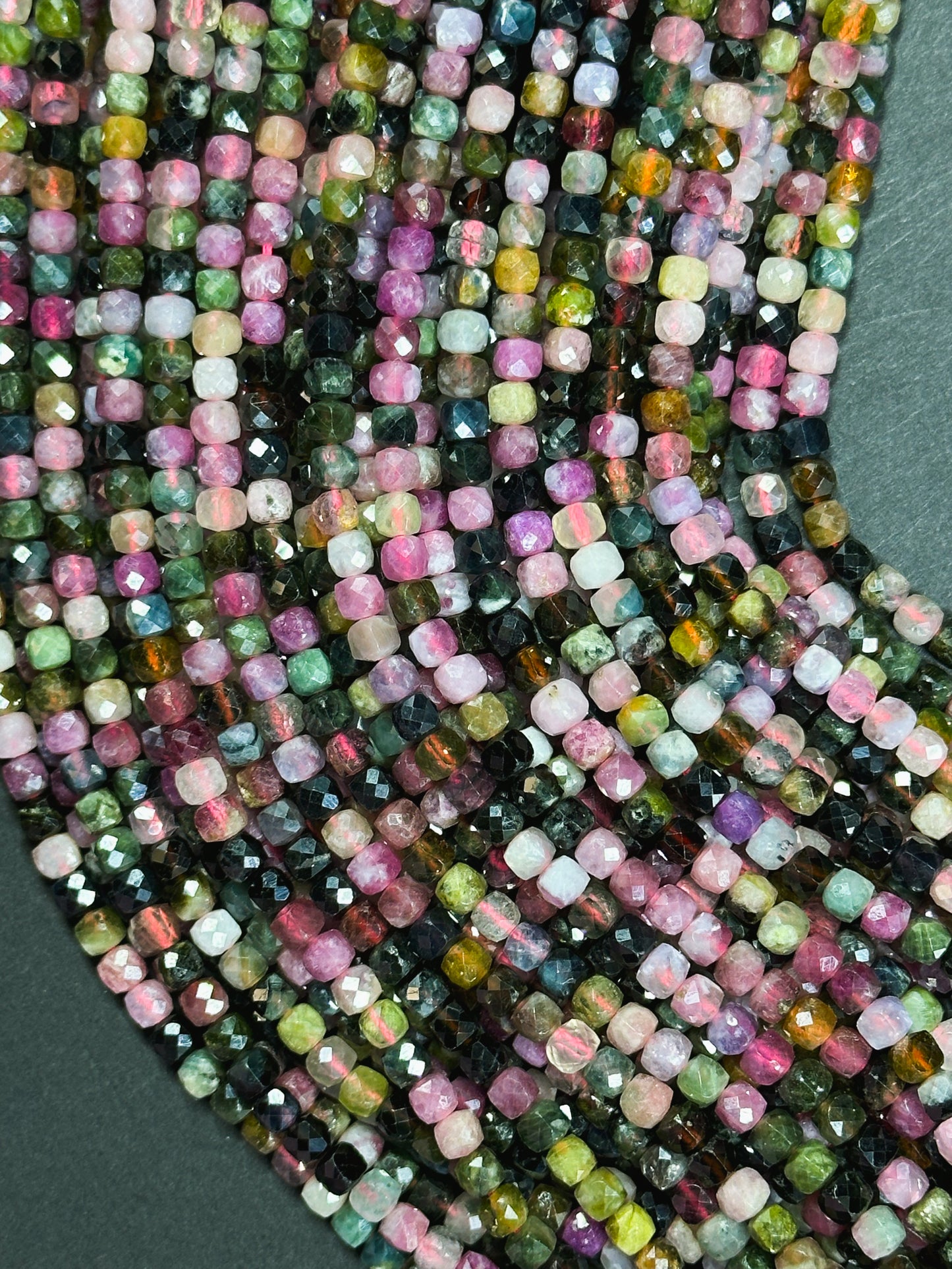 Natural Tourmaline Gemstone Bead Faceted 4mm Cube Shape, Gorgeous Multicolor Tourmaline Gemstone Beads Excellent Quality Full Strand 15.5"