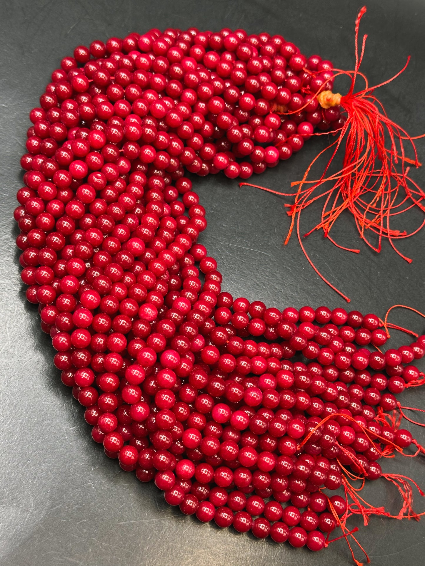 Natural Red Jade Gemstone Bead Smooth 6mm 8mm 10mm Round Beads, Gorgeous Deep Red Color Jade Gemstone Beads Full Strand 15.5"