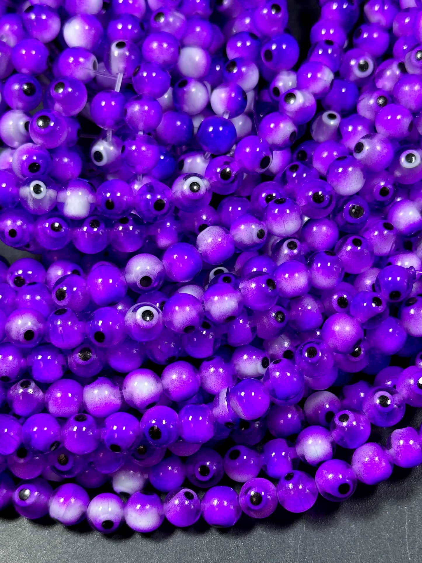 Beautiful Purple Evil Eye Glass Beads 6mm Round Beads, Beautiful Purple Clear Color Evil Eye Amulet Glass Beads, Full Strand Glass Beads