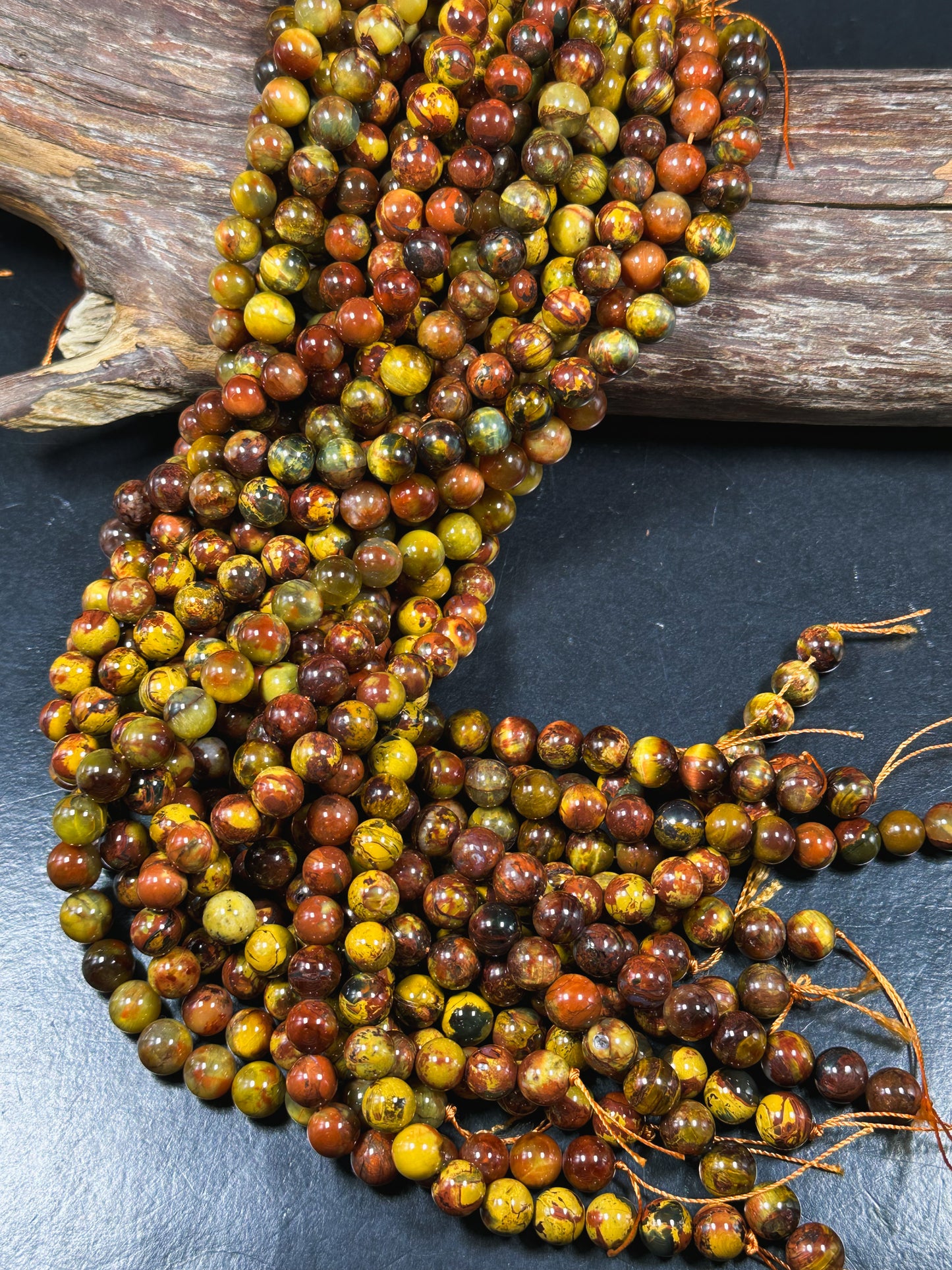 Natural Golden Pietersite Gemstone Bead 6mm 8mm 9mm 10mm 11mm Round Bead, Gorgeous Gold Orange Red Pietersite Bead, Excellent Quality 15.5