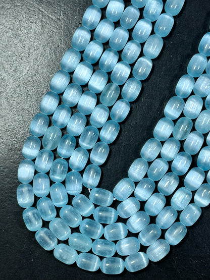 Natural Blue Selenite Gemstone Bead 12x8mm Tube Shape Bead, Beautiful Turquoise Blue Color Selenite Beads, Great Quality Full Strand 15.5"