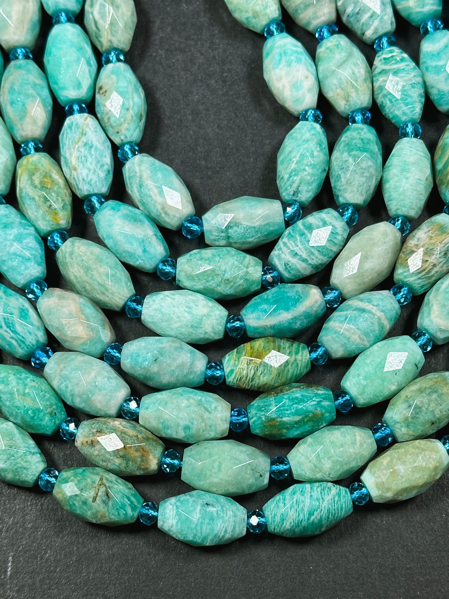 Natural Amazonite Gemstone Bead Faceted 15x10mm Barrel Shape, Gorgeous Natural Green Blue Color Amazonite Gemstone Bead Full Strand 15.5"