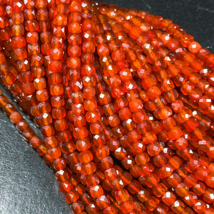 AAA Natural Carnelian Gemstone Bead Faceted 4mm Cube Shape Bead, Beautiful Natural Red Orange Color Carnelian Stone Beads Full Strand 15.5"