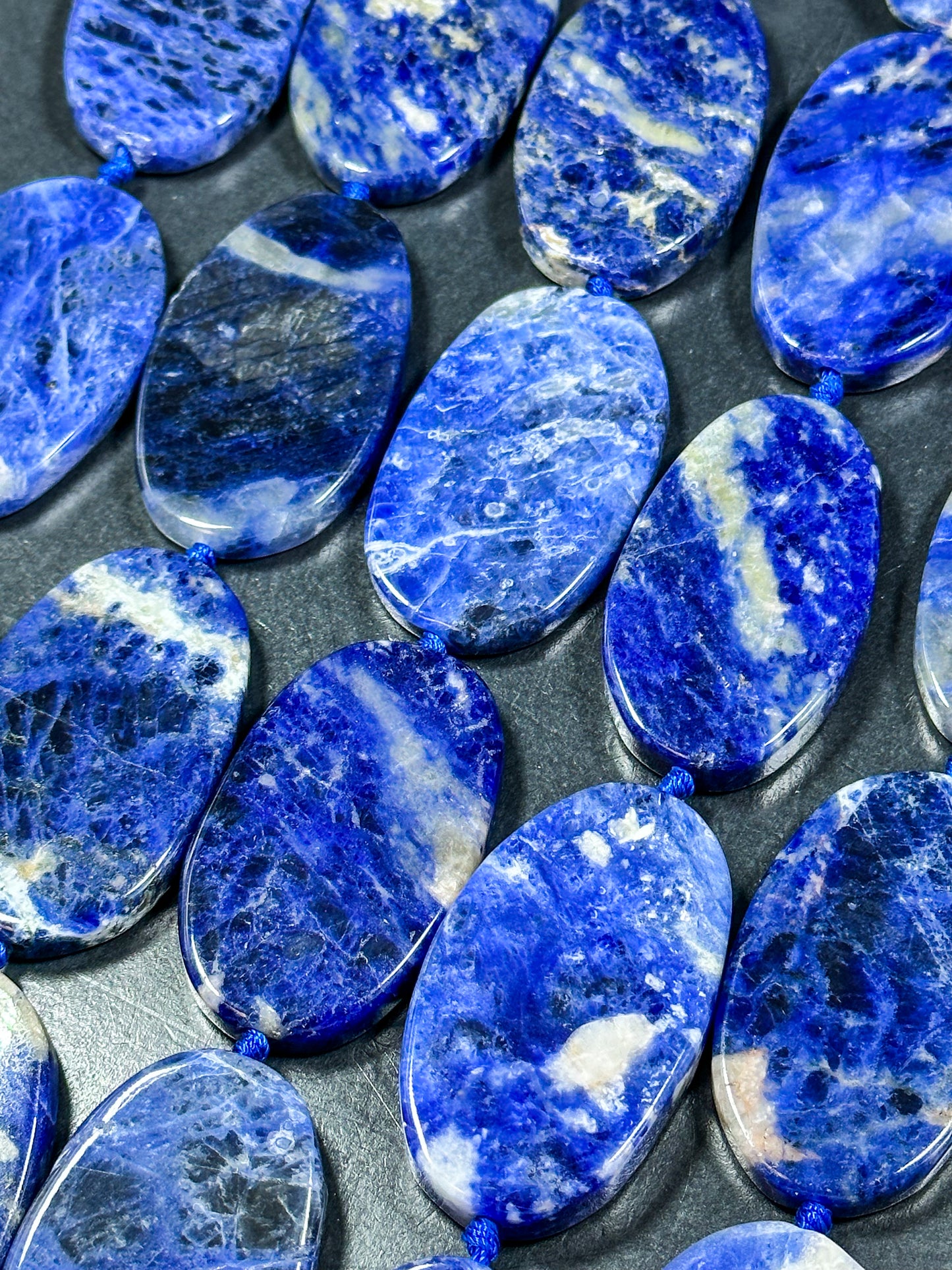 NATURAL Sodalite Gemstone Bead 51x30mm Oval Shape Bead, Beautiful Natural Blue White Color Sodalite Gemstone Loose Beads Full Strand 15.5"