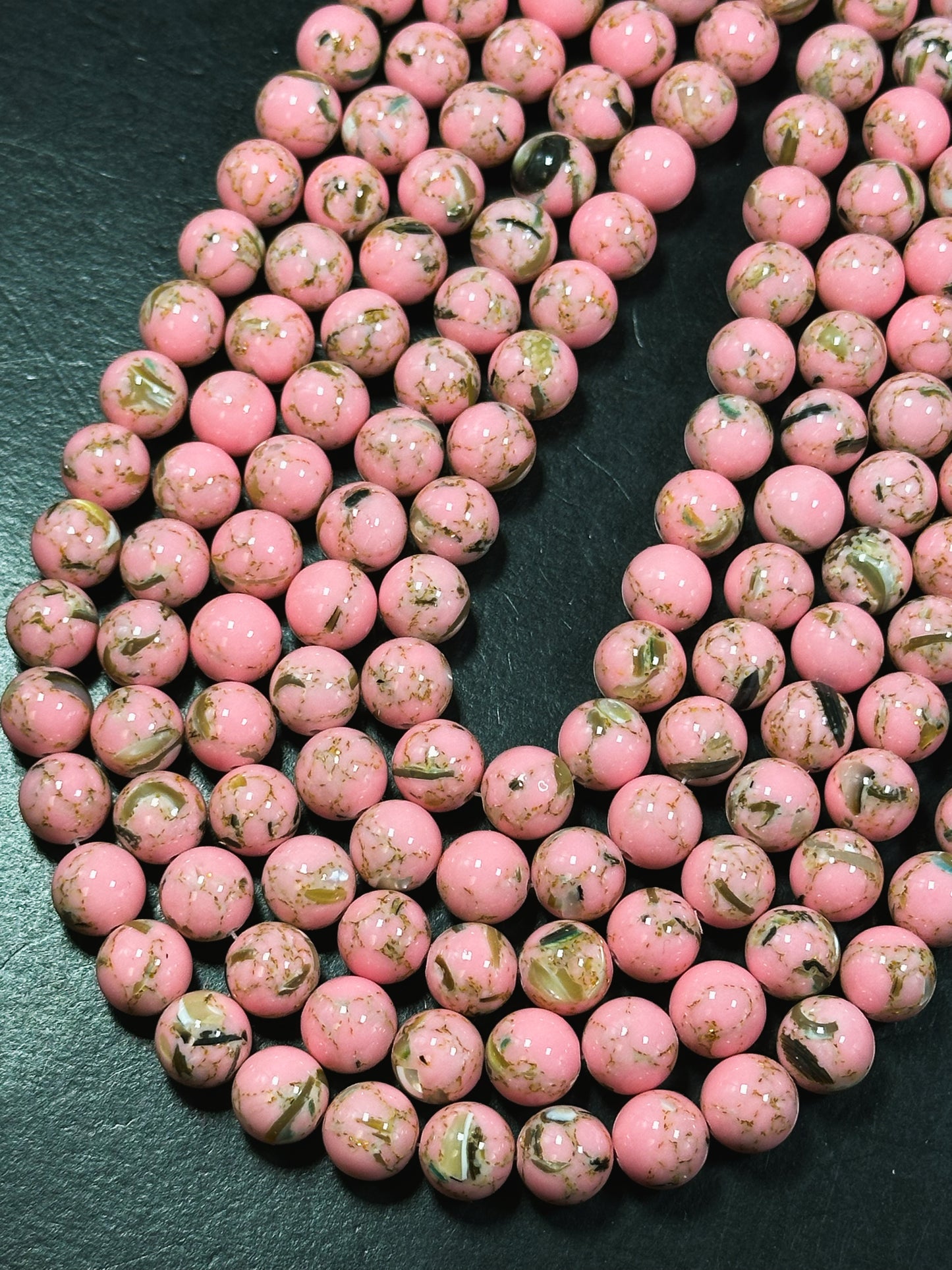 Beautiful Howlite Abalone Shell Bead 6mm 8mm 10mm Round Bead, Gorgeous Pink Color Howlite Natural Abalone Shell Bead Full Strand 15.5"