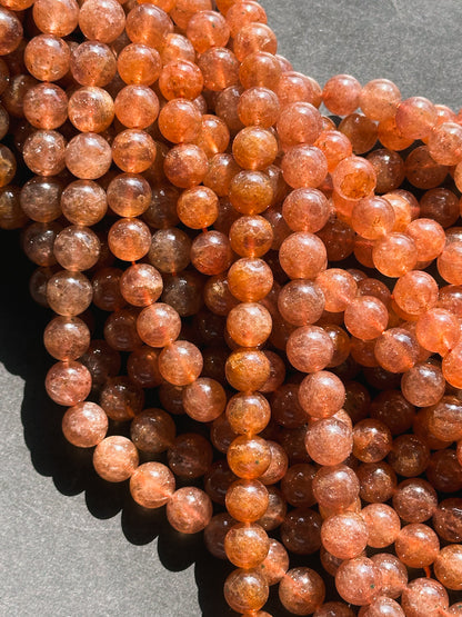 Natural Orange Strawberry Quartz Gemstone Bead 8mm 10mm Round Beads, Beautiful Natural Golden Orange Color Strawberry Quartz Beads 15.5"