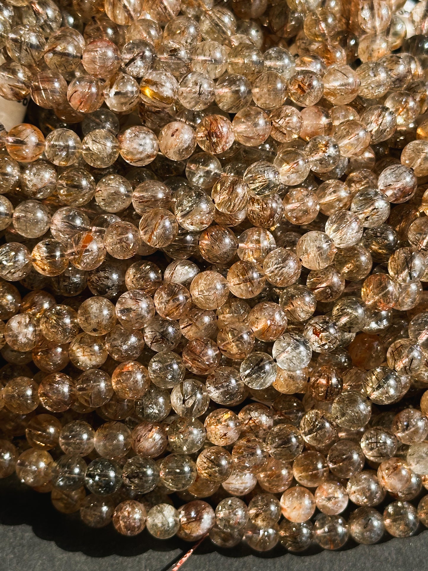 AAA Natural Rutilated Quartz Gemstone Bead 6mm Round Beads, Beautiful Natural Clear Brown Rutilated Quartz Stone Beads Full Strand 15.5"