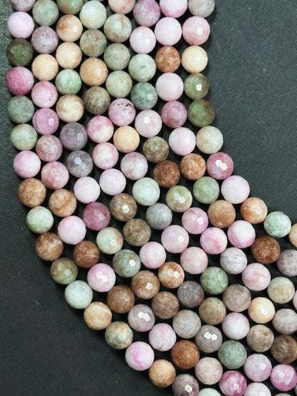 Natural Alashan Chalcedony Gemstone Bead Faceted 6mm 8mm 10mm Round Beads, Beautiful Multicolor Pink Green Brown Color Alxa Stone Bead 15.5"