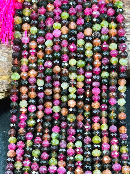 NATURAL Tourmaline Gemstone Bead Faceted 6x5mm 8x6mm Rondelle Shape, Beautiful Multicolor Tourmaline Gemstone Bead Great Quality Full Strand 15.5"