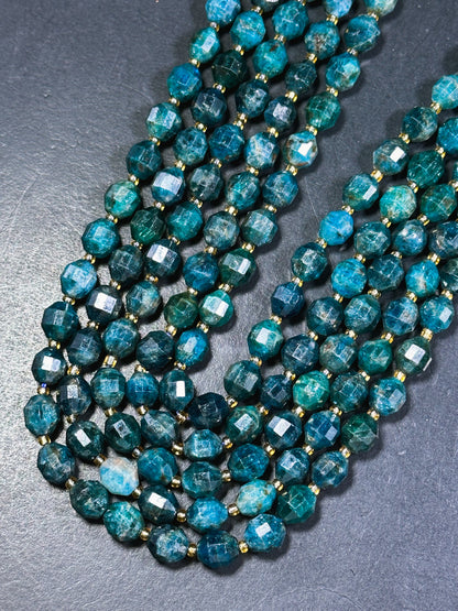 AAA Natural Apatite Gemstone Bead Faceted 10mm Diamond Cut Bead, Beautiful Natural Deep Blue Color Apatite Gemstone Bead Great Quality 15.5"