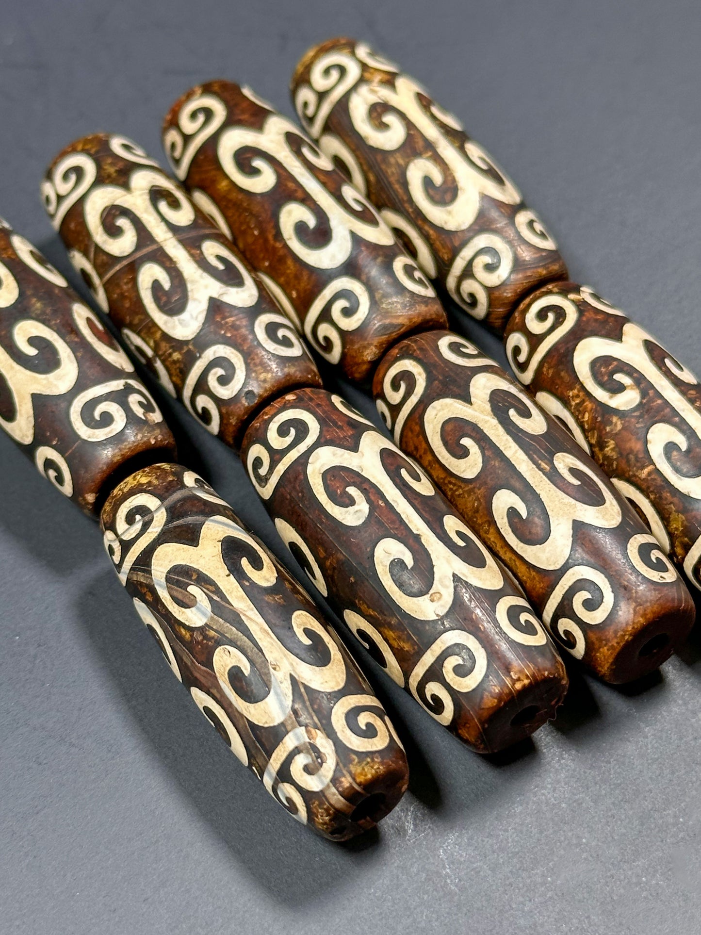 NATURAL Hand Painted Tibetan Agate Stone Bead 39x14mm Barrel Tube Shape Bead, Beautiful Brown White Color Hand Painted Tibetan Loose Beads