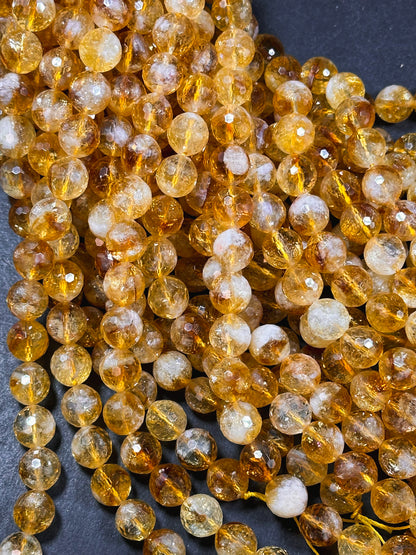 AAA Natural Citrine Gemstone Bead, Faceted 6mm 8mm 10mm Round Beads, Gorgeous Natural Golden Orange Yellow Citrine, Excellent Quality 15.5"