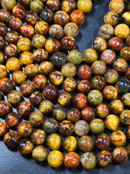 Natural Golden Pietersite Gemstone Bead 6mm 8mm 9mm 10mm 11mm Round Bead, Gorgeous Gold Orange Red Pietersite Bead, Excellent Quality 15.5