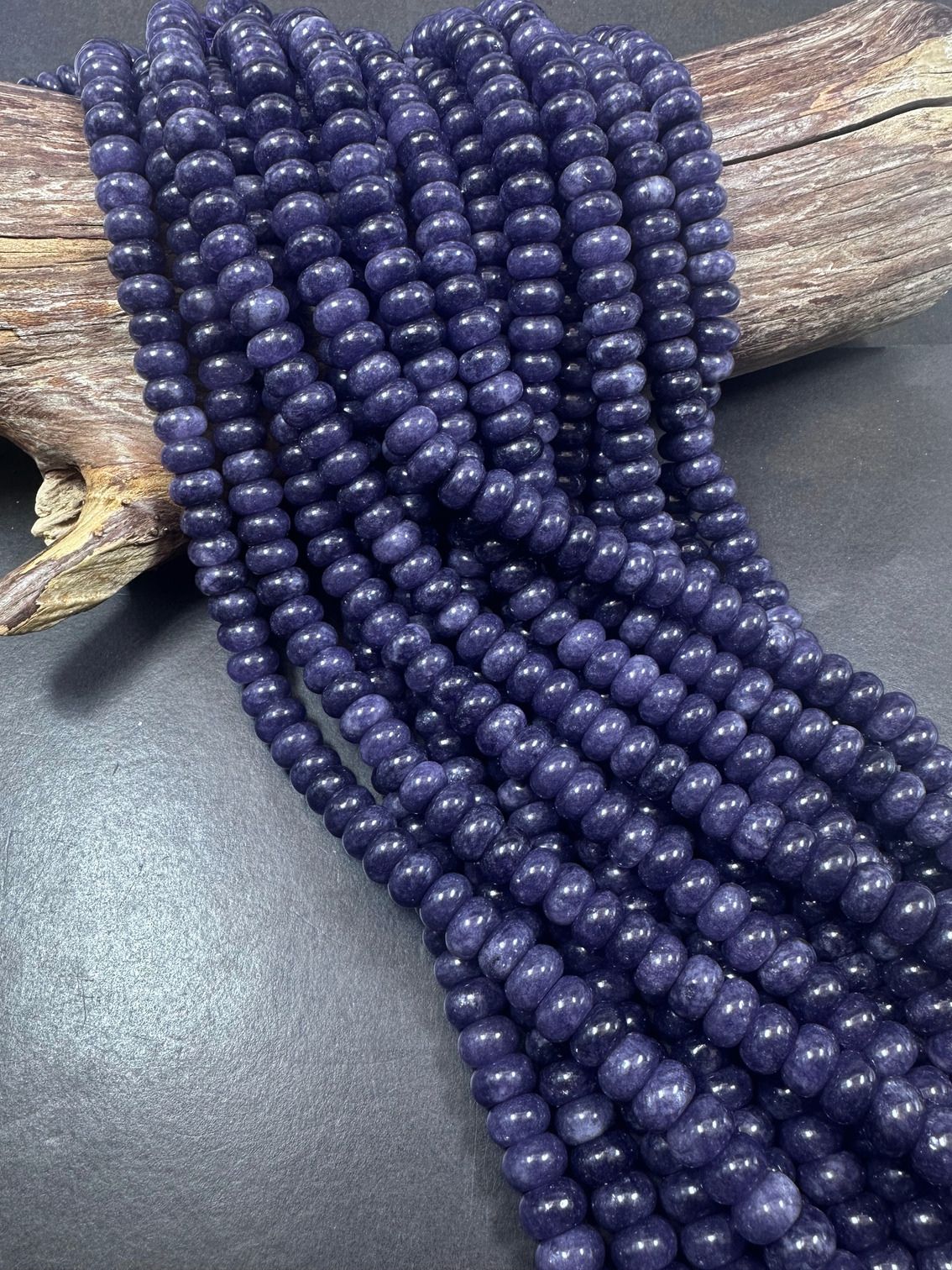 Beautiful Dark Purple Jade Gemstone Bead 5x8mm Smooth Rondelle Beads, Gorgeous Dark Purple Color Great Quality Full Strand 15.5"