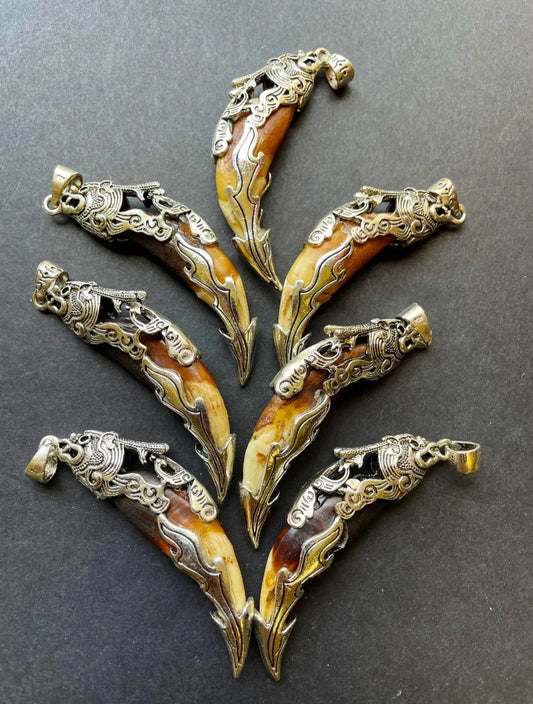 Beautiful wolf teeth pendant. 10x50mm teeth shape pendant. Gorgeous natural brown beige color teeth pendant. With silver plated pendant.