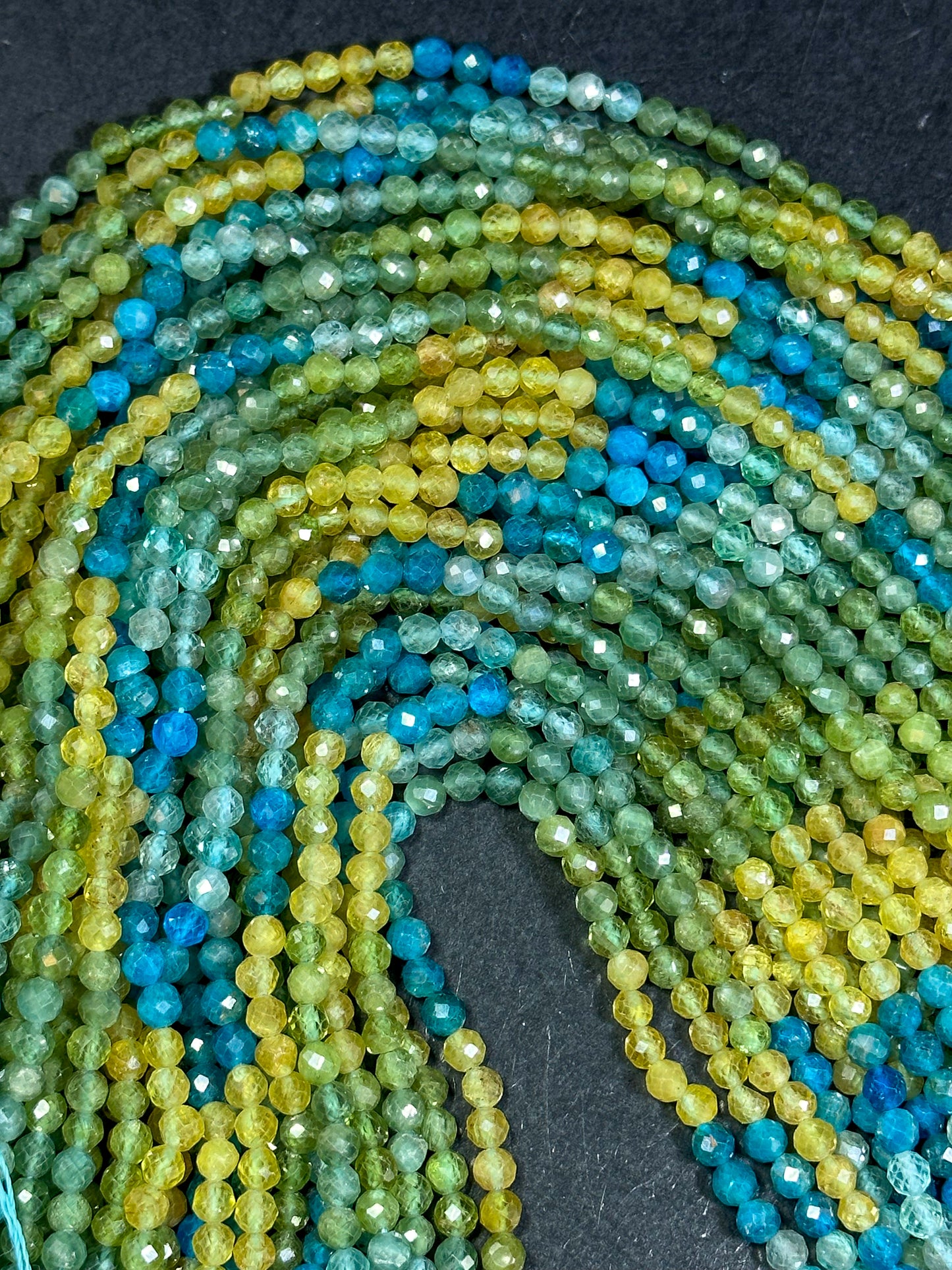 NATURAL Multicolor Apatite Gemstone Bead Faceted 3mm 4mm Round Beads, Beautiful Yellow Blue Green Color Apatite Beads Full Strand 15.5"