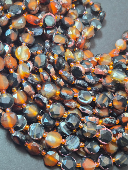 Natural Red  Botswana Agate Gemstone Bead Faceted 10mm Coin Shape Beads, Beautiful Natural Red Orange Color Botswana Beads 15.5"