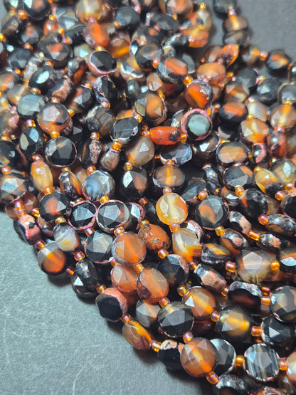 Natural Red  Botswana Agate Gemstone Bead Faceted 10mm Coin Shape Beads, Beautiful Natural Red Orange Color Botswana Beads 15.5"