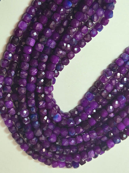 Natural Sugilite Gemstone cube, Gorgeous Natural Purple Color Sugilite Stone Beads, Excellent Quality Full Strand 15.5"