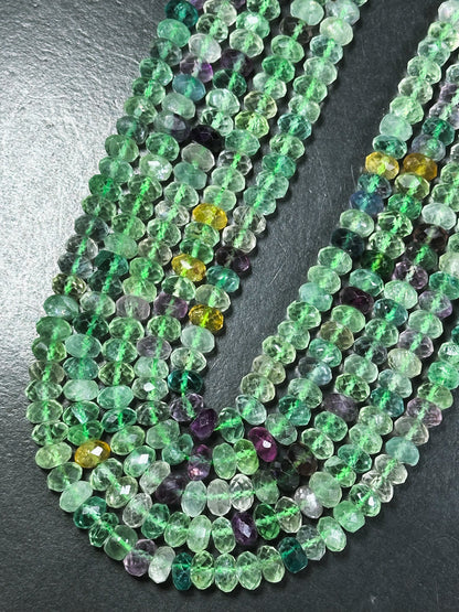 Natural Fluorite Gemstone Bead Faceted 9x5mm Rondelle Shape, Beautiful Natural Green Purple Color Fluorite, Excellent Quality 15.5" Strand