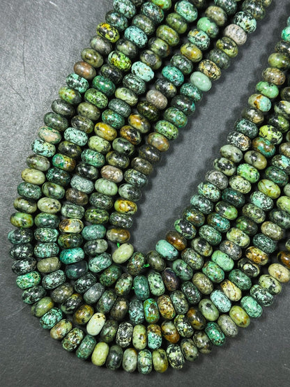 Natural African Turquoise Gemstone Bead 10x6mm Rondelle Shape, Beautiful Natural Green Brown Turquoise, Excellent Quality Full Strand 15.5"