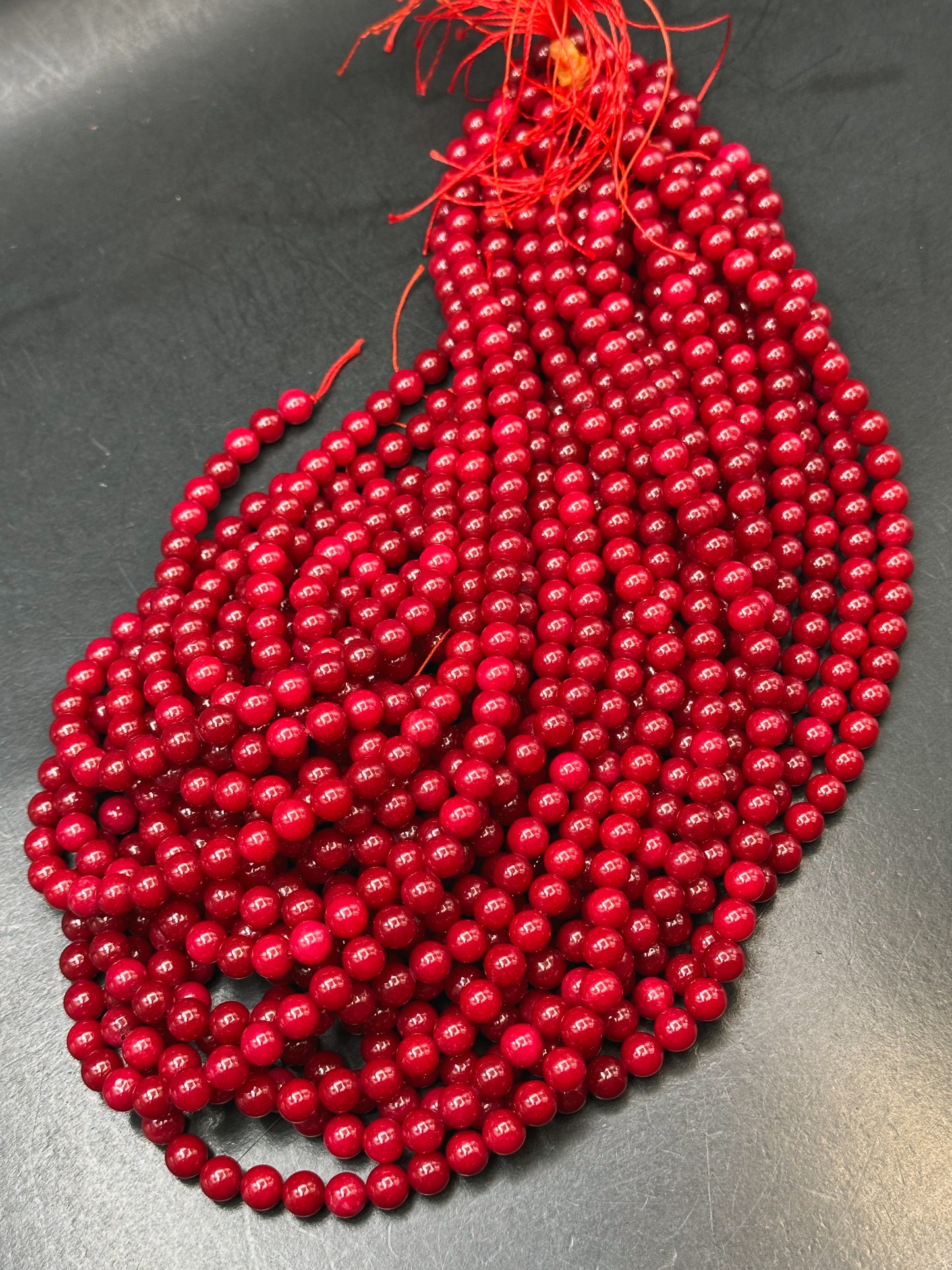 Natural Red Jade Gemstone Bead Smooth 6mm 8mm 10mm Round Beads, Gorgeous Deep Red Color Jade Gemstone Beads Full Strand 15.5"