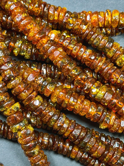 Natural Baltic Amber Gold Stone Bead 8-10mm Rondelle Shape, Beautiful Dark Golden Orange Color Baltic Amber Gold Succinite Beads, Great Quality Full Strand 15.5"