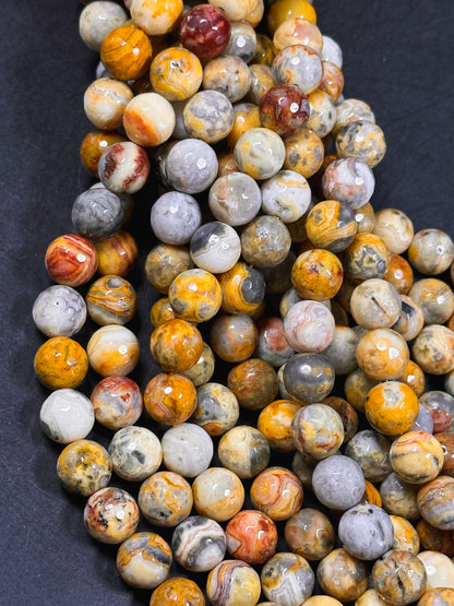 AAA Natural Crazy Lace Agate Gemstone Bead Faceted 4mm 6mm 8mm 10mm 12mm Round Bead, Beautiful Multicolor Gray Yellow Beige Crazy Lace Agate