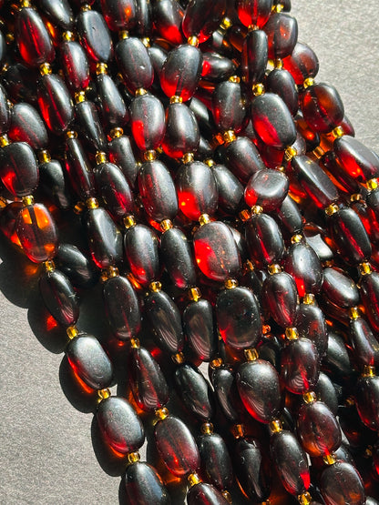 Natural Amber Gemstone Bead 14x10mm Oval Shape Bead, Beautiful Natural Dark Red Brown Color Amber Stone Bead Full Strand 15.5"